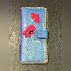 LAVISHY Flower Embroidered Vegan Large Flat Wallet